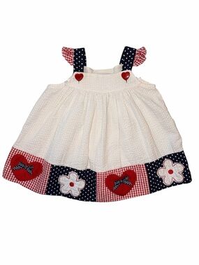 Vintage Rare Too White Seersucker Heart Gingham Dress 12M Americana